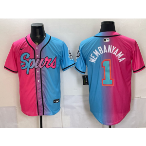 San Antonio Spurs 1 Wembanyama Pink Blue Baseball Vapor Limited Men Jersey San Antonio Spurs 1 Wembanyama Pink Blue Baseball Vapor Limited Men Jersey