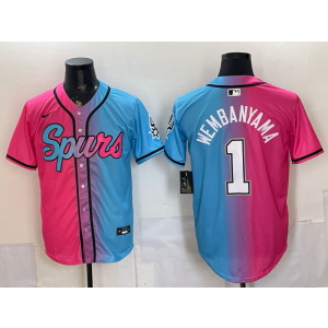 San Antonio Spurs 1 Wembanyama Pink Blue Split Baseball Vapor Limited Men Jersey San Antonio Spurs 1 Wembanyama Pink Blue Split Baseball Vapor Limited Men Jersey