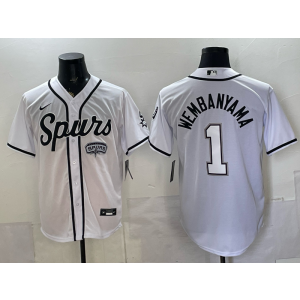 San Antonio Spurs 1 Wembanyama White Baseball Logo Vapor Limited Men Jersey San Antonio Spurs 1 Wembanyama White Baseball Logo Vapor Limited Men Jersey