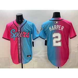 San Antonio Spurs 2 Harper Pink Blue Split Baseball Vapor Limited Men Jersey