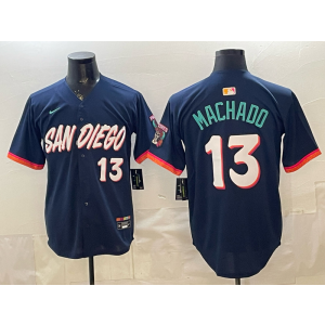 San Diego Padres 13 Manny Machado Navy 2026 City Connect Cool Base Men Jersey(With Button ) San Diego Padres 13 Manny Machado Navy 2026 City Connect Cool Base Men Jersey(With Button )