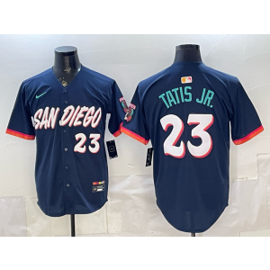San Diego Padres 23 Fernando Tatis Jr. Navy 2026 City Connect Cool Base Men Jersey(with Button) San Diego Padres 23 Fernando Tatis Jr. Navy 2026 City Connect Cool Base Men Jersey(with Button)