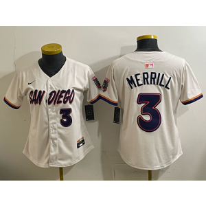 San Diego Padres 3 Merrill Cream Cool Base Women Jersey San Diego Padres 3 Merrill Cream Cool Base Women Jersey