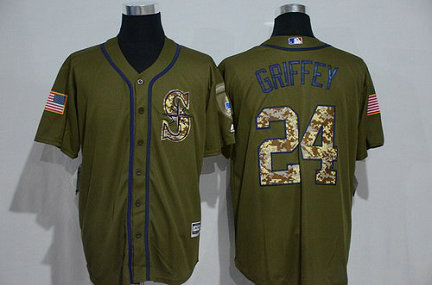 Seattle Mariners #24 Ken Griffey Jr. Retired Green Salute To Service Majestic Baseball Jersey