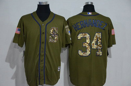 Seattle Mariners #34 Felix Hernandez Green Salute To Service Majestic Baseball Jersey