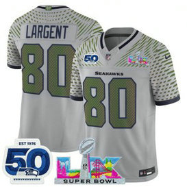 Seattle Seahawks 80 Steve Largent Gray 2026 Super Bowl LX & 50th Patches Rivalries F.U.S.E. Vapor Limited Men Jersey