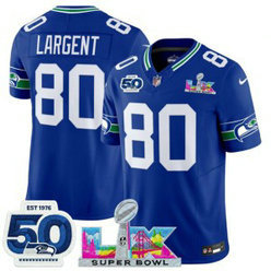 Seattle Seahawks 80 Steve Largent Royal 2026 Super Bowl LX & 50th Patches F.U.S.E. Vapor Limited Men Jersey