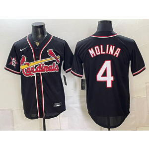 St.Louis Cardinals 4 Molina Black Out Men Jersey