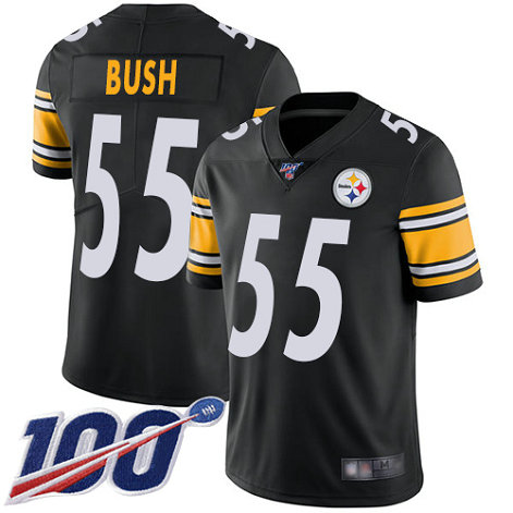 Steelers #55 Devin Bush Black Team Color Men's Stitched Football 100th Season Vapor Limited Jersey Steelers #55 Devin Bush Black Team Color Men's Stitched Football 100th Season Vapor Limited Jersey