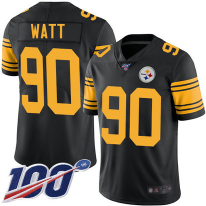 Steelers #90 T. J. Watt Black Men's Stitched Football Limited Rush 100th Season Jersey Steelers #90 T. J. Watt Black Men's Stitched Football Limited Rush 100th Season Jersey