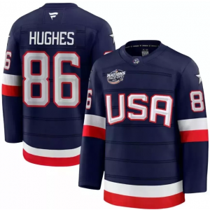Team USA 86 HUGHES Navy 2025 4 Nations Men Jersey