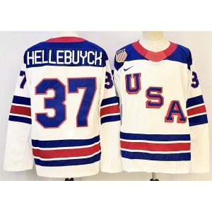Team USA Jets 37 Connor Hellebuyck White Men Jersey