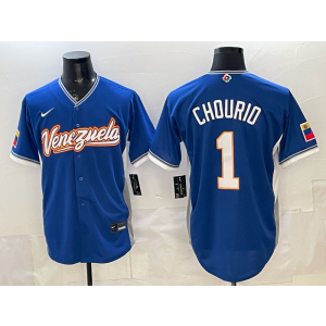 Team Venezuela Brewers 1 Jackson Chourio Blue 2026 World Cup Cool Base Men Jersey
