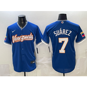 Team Venezuela Reds 7 Eugenio Suárez Blue 2026 World Cup Cool Base Men Jersey