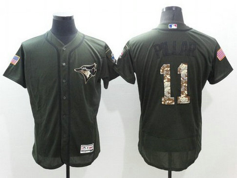 Toronto Blue Jays #11 Kevin Pillar Green Salute To Service 2016 Flexbase Majestic Baseball Jersey