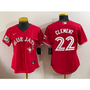 Toronto Blue Jays 22 Clement Red 50th Anniversary Women Jersey Toronto Blue Jays 22 Clement Red 50th Anniversary Women Jersey
