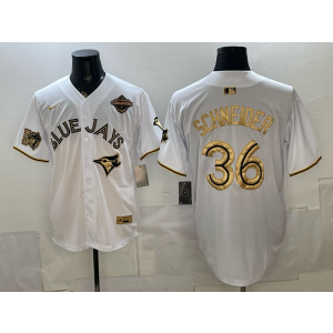 Toronto Blue Jays 36 Schneider White Gold Champion Cool Base Men Jersey Toronto Blue Jays 36 Schneider White Gold Champion Cool Base Men Jersey