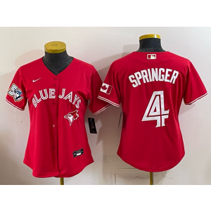 Toronto Blue Jays 4 George Springer Red 50th Anniversary Women Jersey Toronto Blue Jays 4 George Springer Red 50th Anniversary Women Jersey