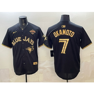 Toronto Blue Jays 7 Okamoto Black Gold Cool Base Men Jersey