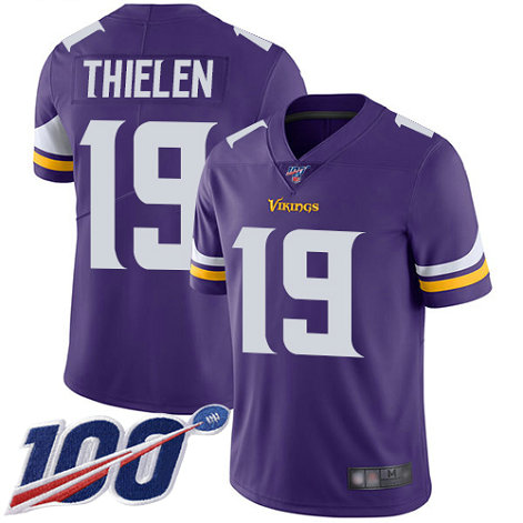 Vikings #19 Adam Thielen Purple Team Color Men's Stitched Football 100th Season Vapor Limited Jersey Vikings #19 Adam Thielen Purple Team Color Men's Stitched Football 100th Season Vapor Limited Jersey