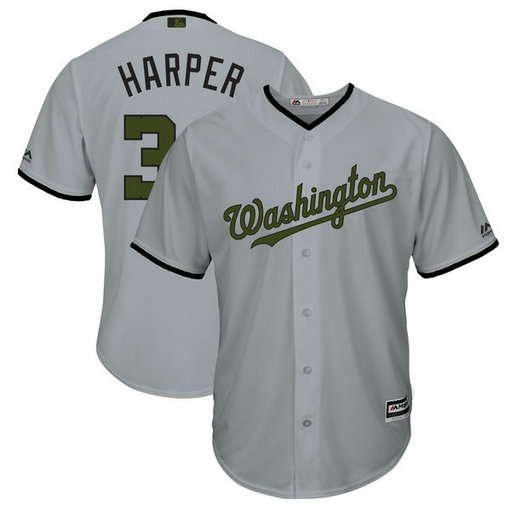 Washington 34 Bryce Harper Gray 2018 Memorial Day Cool Base Jersey