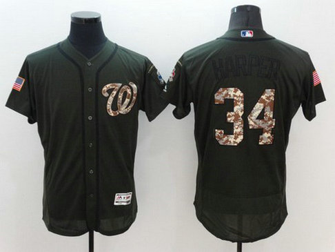 Washington Nationals #34 Bryce Harper Green Salute To Service 2016 Flexbase Majestic Baseball Jersey