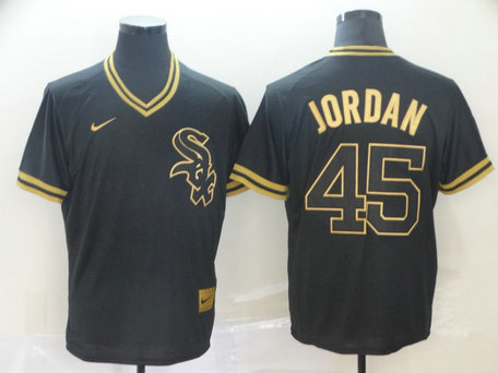 White Sox 45 Michael Jordan Black Gold Nike Cooperstown Collection Legend V Neck Jersey White Sox 45 Michael Jordan Black Gold Nike Cooperstown Collection Legend V Neck Jersey