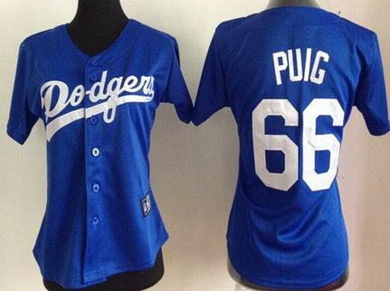 Women's Los Angeles Dodgers #66 Yasiel Puig Blue Jersey Women's Los Angeles Dodgers #66 Yasiel Puig Blue Jersey