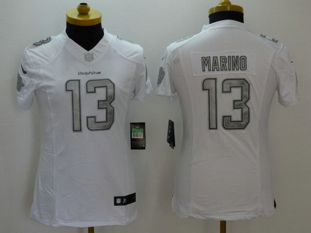 Women's Miami Dolphins #13 Dan Marino White Platinum Retired Player NFL Nike Limited Jersey Women's Miami Dolphins #13 Dan Marino White Platinum Retired Player NFL Nike Limited Jersey