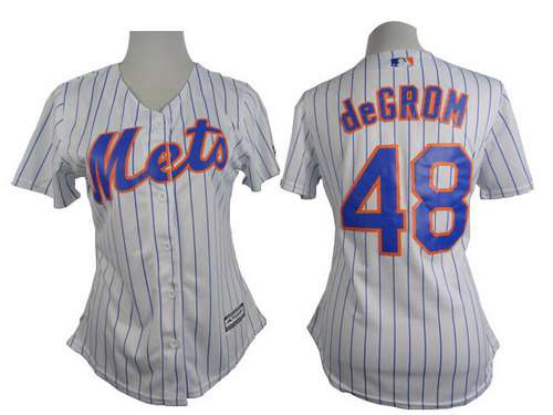 Women's New York Mets #48 Jacob DeGrom White With Blue Pinstripe Jersey Women's New York Mets #48 Jacob DeGrom White With Blue Pinstripe Jersey