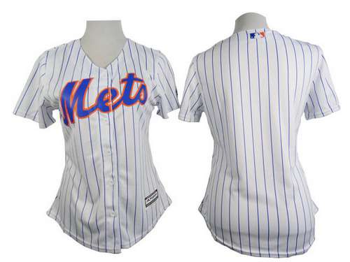 Women's New York Mets Blank White With Blue Pinstripe Jersey Women's New York Mets Blank White With Blue Pinstripe Jersey