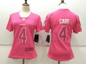 Women Nike Raiders #4 Derek Carr Pink Stitched NFL Limited Rush Jersey Women Nike Raiders #4 Derek Carr Pink Stitched NFL Limited Rush Jersey