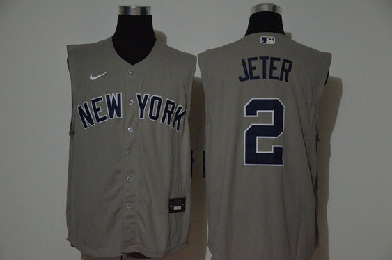 Yankees 2 Derek Jeter Gray Nike Cool Base Sleeveless Jersey Yankees 2 Derek Jeter Gray Nike Cool Base Sleeveless Jersey