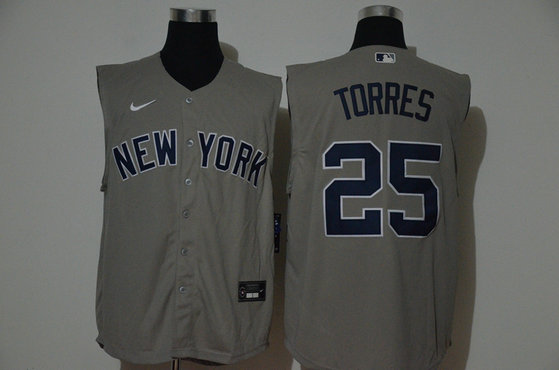 Yankees 25 Gleyber Torres Gray Nike Cool Base Sleeveless Jersey Yankees 25 Gleyber Torres Gray Nike Cool Base Sleeveless Jersey